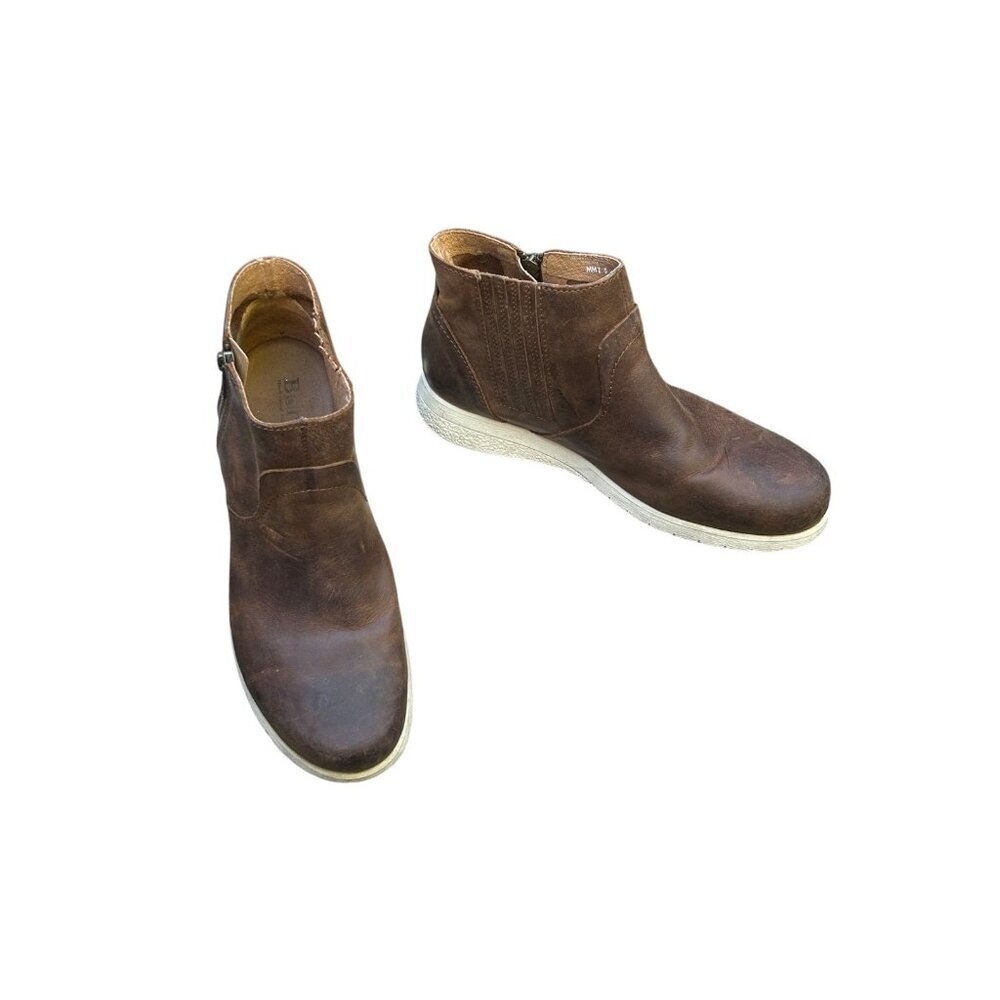 Born Brown Leather Slip-On Ankle Booties with White Outsole